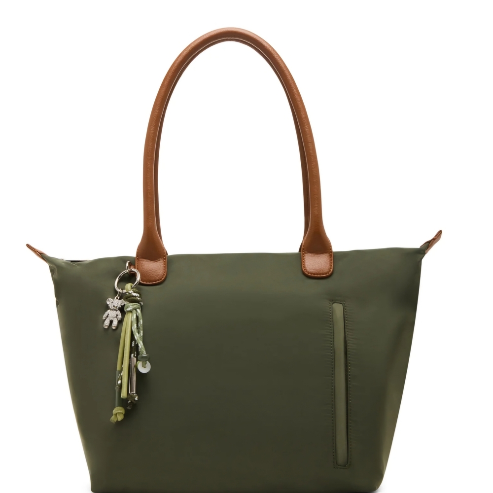 NWT No Boundaries Olive Green Tote Bag | Large Nylon Shoulder Bag Zip Closure - Picture 4 of 9